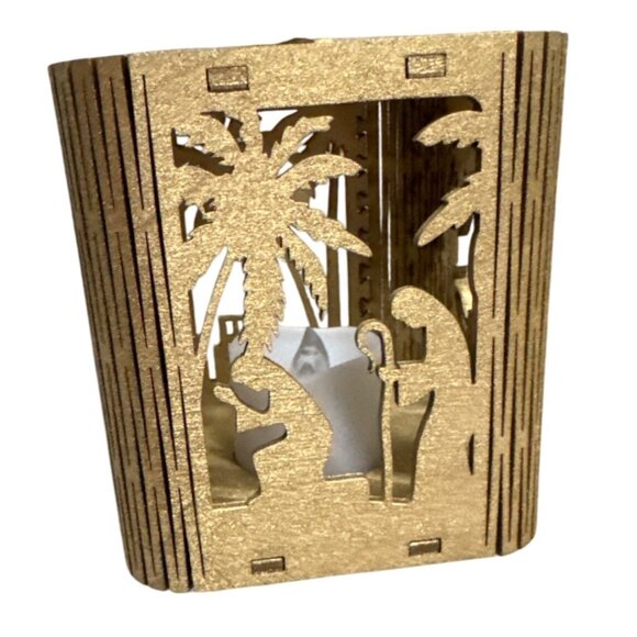 Custom Gold Nativity Scene Tealight Candle Holder/Christmas Ornament - Picture 1 of 5